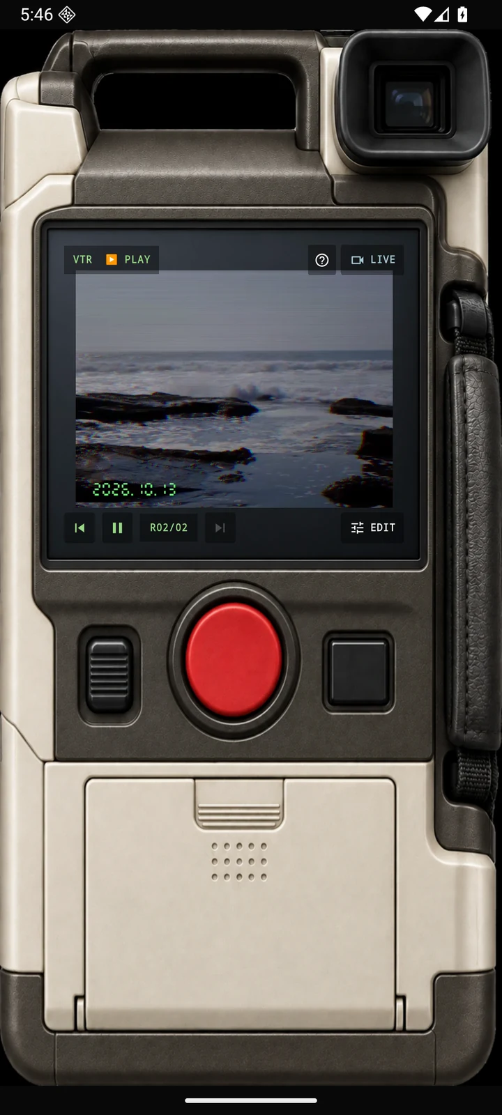 Actual ROLL15 camcorder LCD replaying an imported sample video