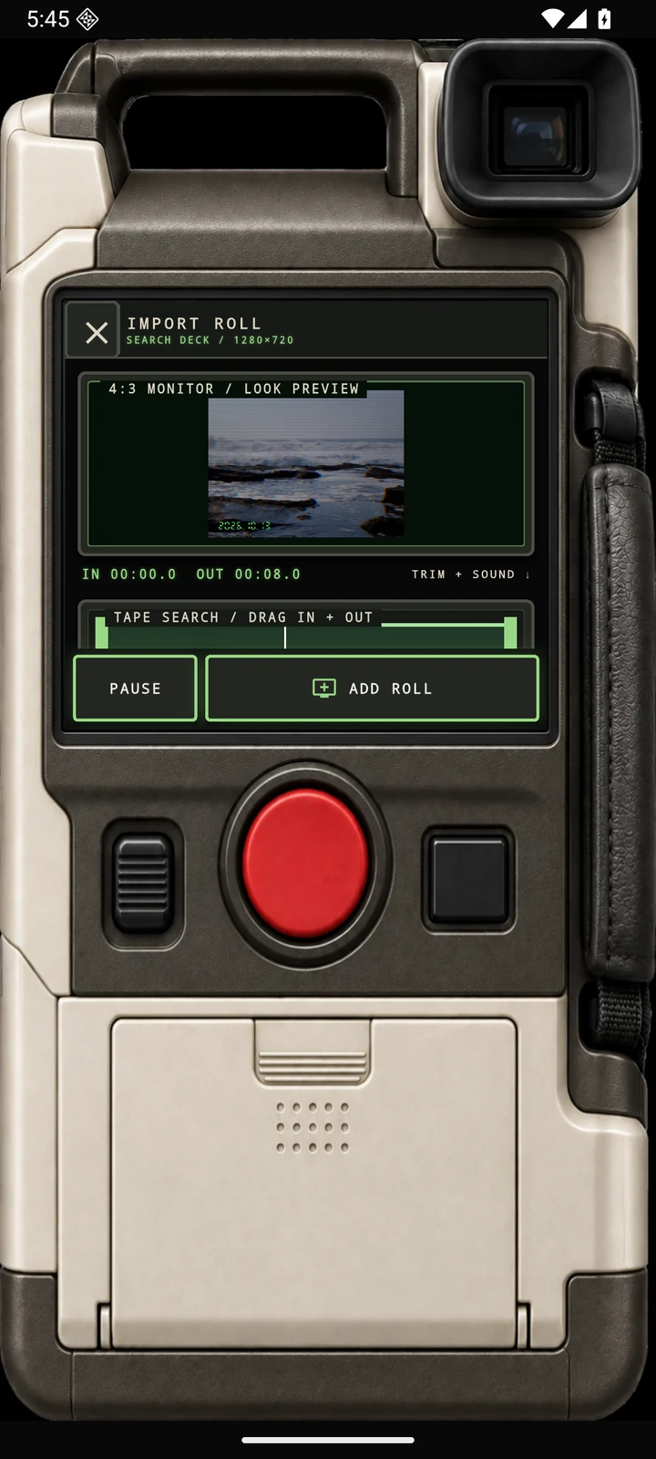 Actual ROLL15 screen for importing a selected video